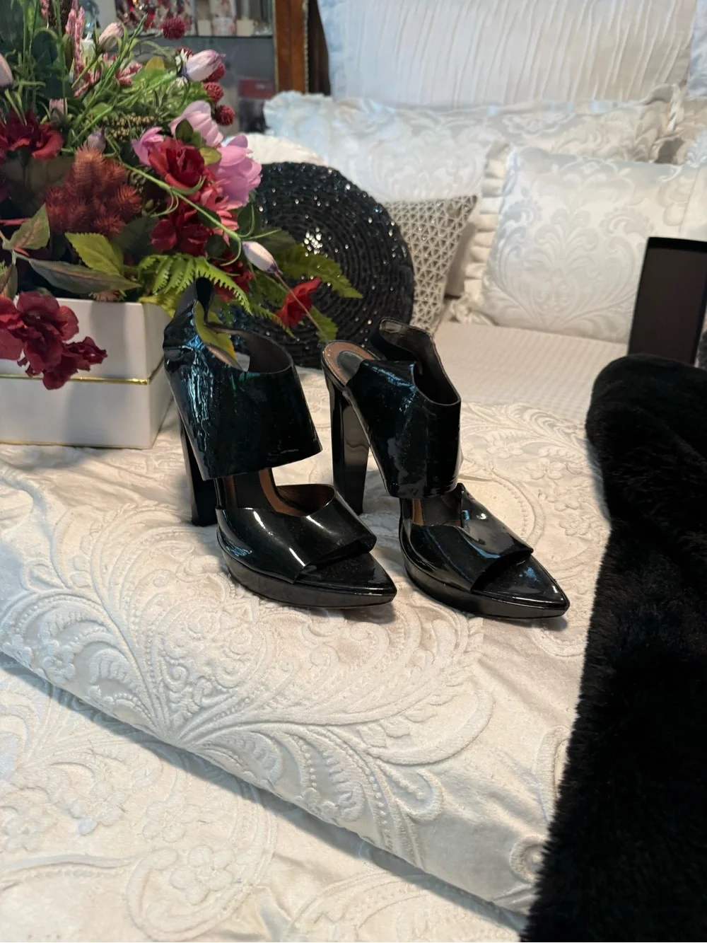Patent Black Platform High Heel Sandals - Women's Dress Heels